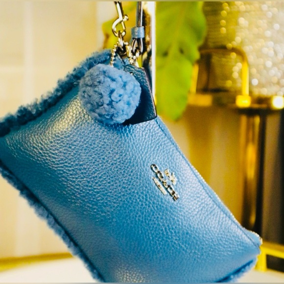 COACH Blue Shearling Pom Wristlet, EUC - Picture 5 of 5